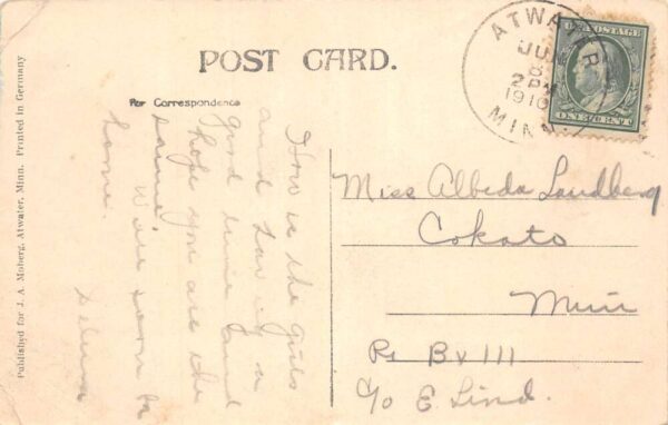 Atwater Minnesota Martin Olson Residence Vintage Postcard AA100260 - Image 2