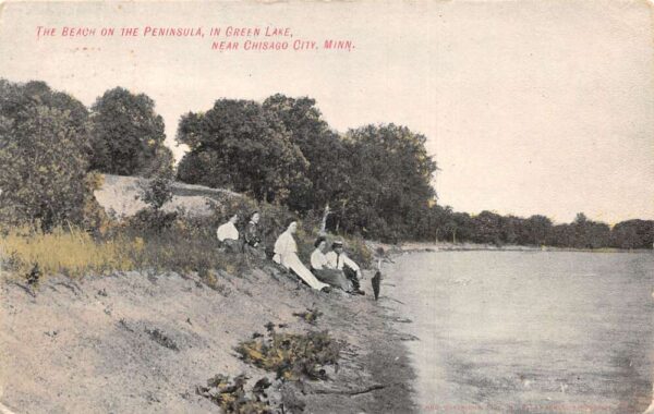 Chisago City Minnesota Green Lake People on Beach Vintage Postcard AA100280