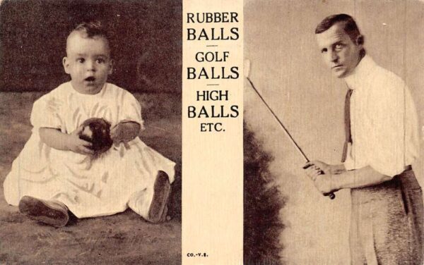 Rubber Balls Golf Balls High Balls Baby with Toy Man Golfing Postcard AA100282