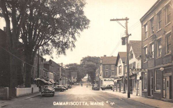 Damariscotta Maine Town View, Rexall Drug Store, Real Photo, Vintage PC U22744
