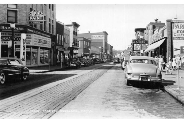 Rockland Maine Main St.,Theatre, Hardware & Department Stores, RPPC U22757