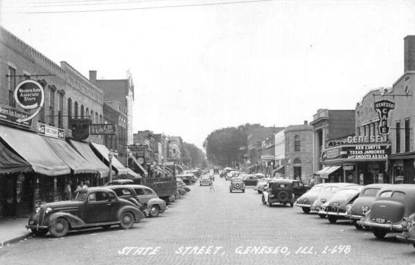 Geneseo Illinois State St., Theatre & Coca Cola Sign, Vintage RPPC U22762