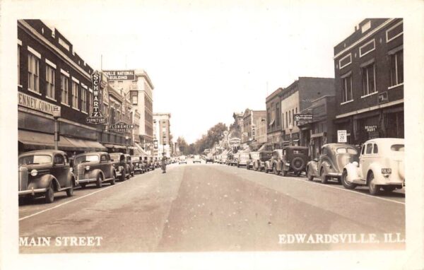 Edwardsville Illinois Main St., Florsheim Shoes Store, Vintage RPPC U22764