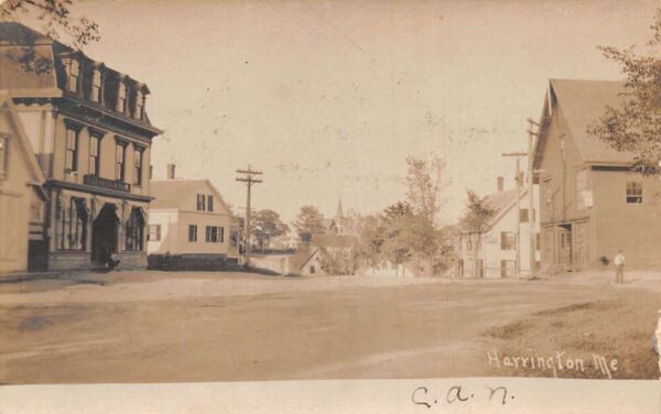 Harrington Maine Street Scene, Real Photo, Vintage Postcard U22779