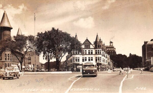 Evanston Illinois Street Scene, Real Photo, Vintage Postcard U22784