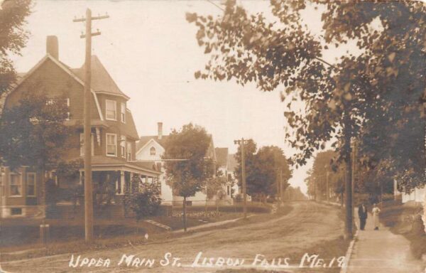 Lisbon Falls Maine Upper Main Street, Real Photo, Vintage Postcard U22792