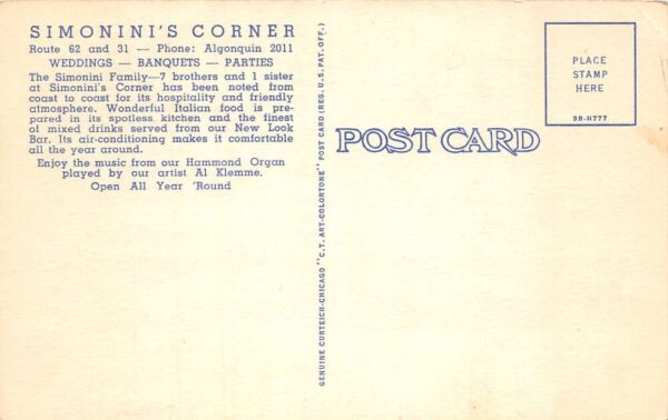 Algonquin Illinois Simonini's Corner, Multi-View Linen, Vintage Postcard U22797 - Image 2