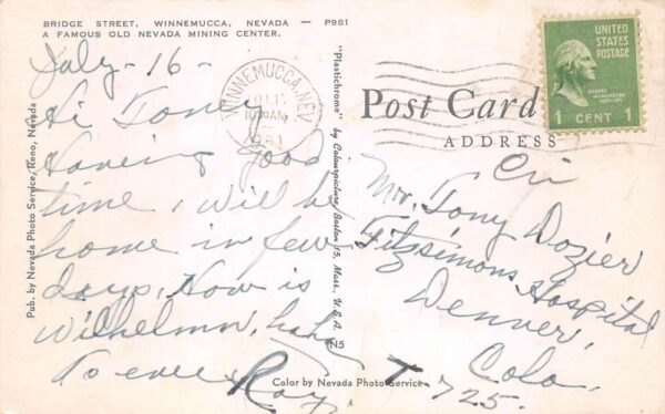Winnemucca Nevada Bridge Street Chrysler Plymouth Vintage Postcard AA100497 - Image 2