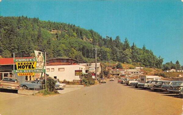 Sekiu Washington Curleys Resort Motel Street Scene Vintage Postcard AA100503