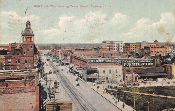Shreveport Louisiana Texas Street Birds Eye View Vintage Postcard AA100532