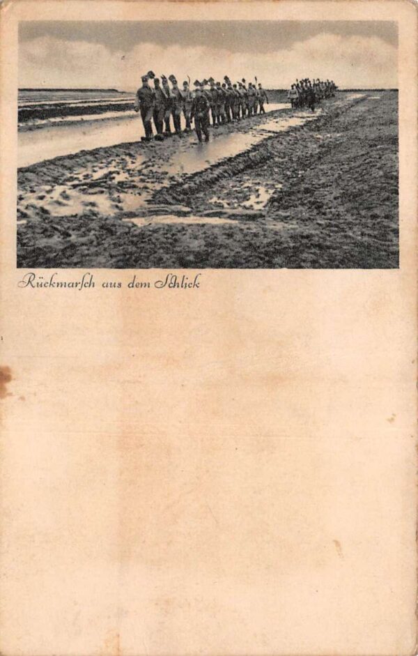 Germany Military WW1 Soldier Ruck Marching through Mud Postcard AA100537