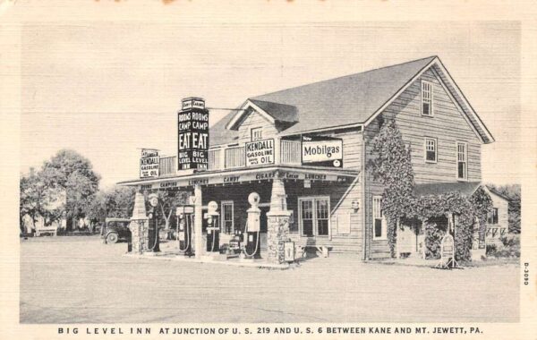 Kane Mt Jewett Pennsylvania Big Level Inn Mobilgas Station Postcard AA100539