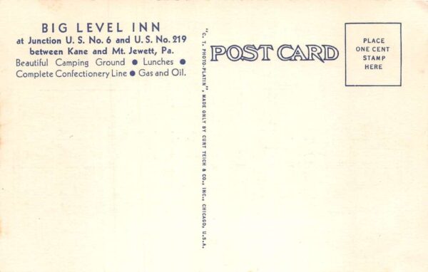 Kane Mt Jewett Pennsylvania Big Level Inn Mobilgas Station Postcard AA100539 - Image 2
