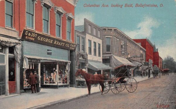 Bellefontaine Ohio Columbus Avenue Looking East Vintage Postcard AA100545