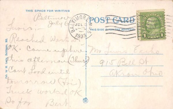 Baltimore Maryland Steamer Express in Harbor Vintage Postcard AA100575 - Image 2