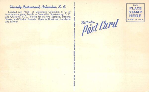 Columbia South Carolina Varsity Restaurant Vintage Postcard AA100589 - Image 2