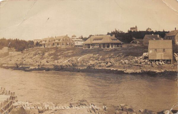 Monhegan Island Maine Houses on Shore Line Real Photo Vintage Postcard AA100608