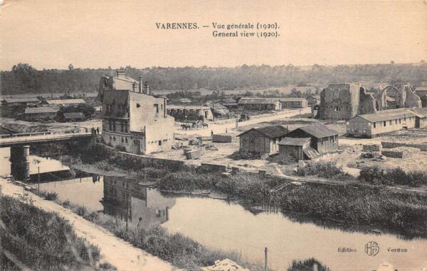 Varennes France Birds Eye View Rebuilding After WW1 Vintage Postcard AA100634