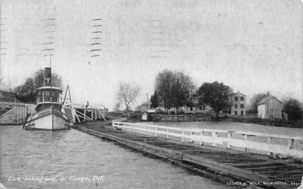 St. Georges Delaware Lock, Looking West, B/W Lithograph, Vintage Postcard U22884