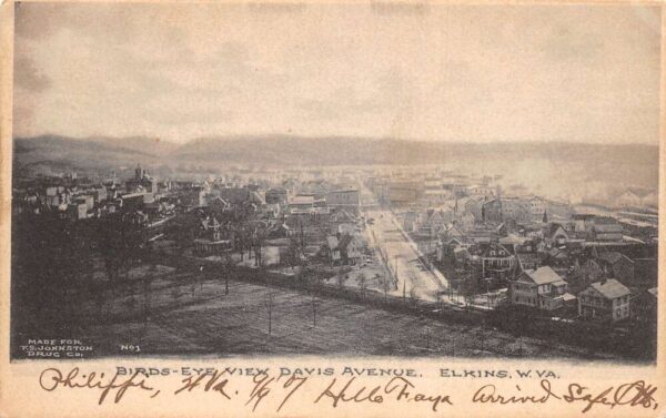Elkins West Virginia Bird's Eye View Of Davis Ave., Undivided Back, PC U22894