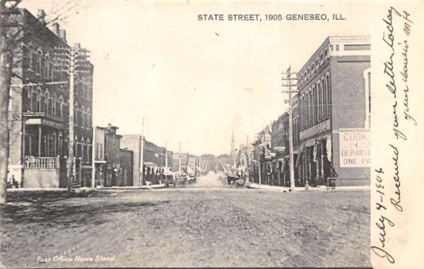 Geneseo Illinois State Street In 1905, Undivided Back, Vintage Postcard U22904