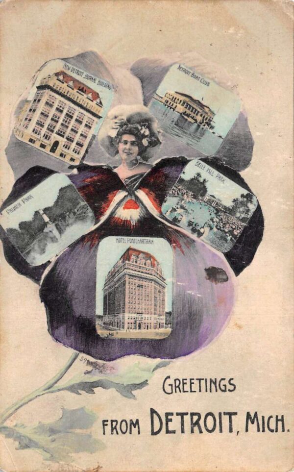 Detroit Michigan Greetings From Detroit, Views In Flower Petals, PC U22905