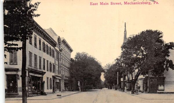Mechanicsburg Pennsylvania East Main Street, B/W Lithograph, Vintage PC U22909