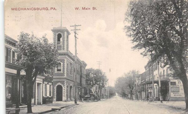 Mechanicsburg Pennsylvania West Main Street, B/W Lithograph, Vintage PC U22910