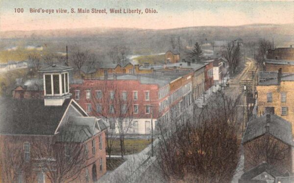 West Liberty Ohio Bird's Eye View, S. Main Street, Vintage Postcard U22916