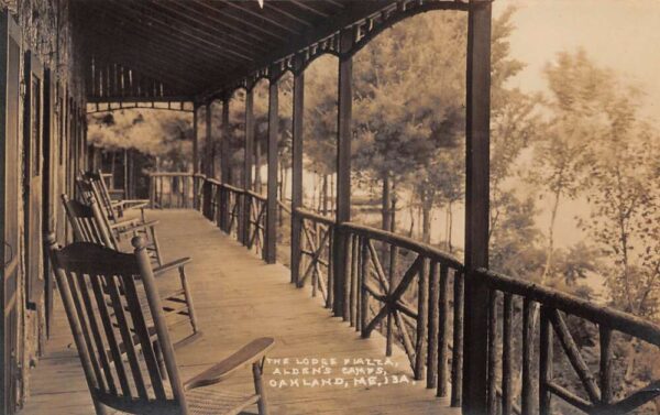 Oakland Maine The Lodge Piazza, Alden's Camps, Real Photo, Vintage PC U22919