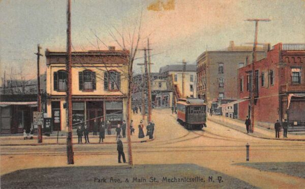 Mechanicsville New York Park Ave. & Main St., Trolley, Vintage PC U22923