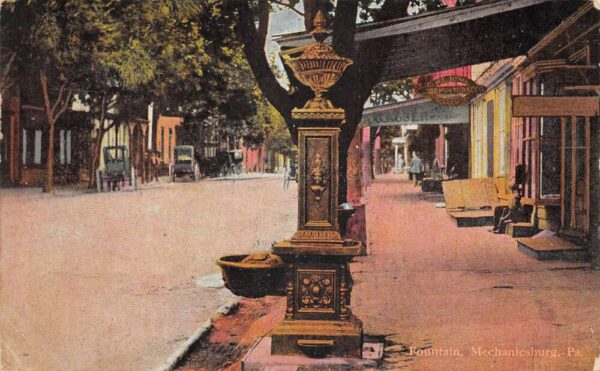Mechanicsburg Pennsylvania Fountain, Color Lithograph, Vintage Postcard U22936