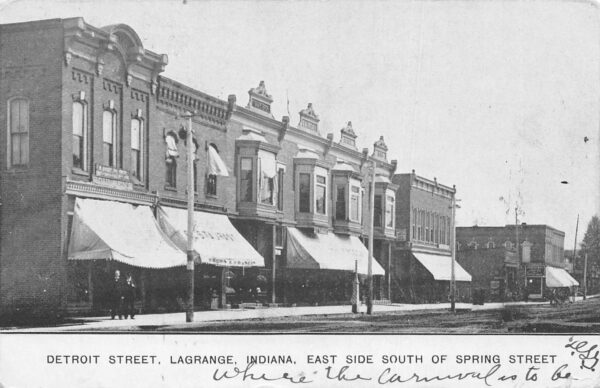 Lagrange Indiana Detroit St., East Side, Undivided Back, Vintage Postcard U22969