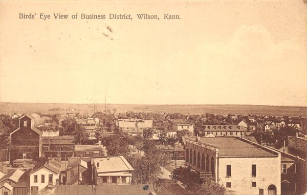 Wilson Kansas Bird's Eye View OF Business District, Vintage Postcard U22975