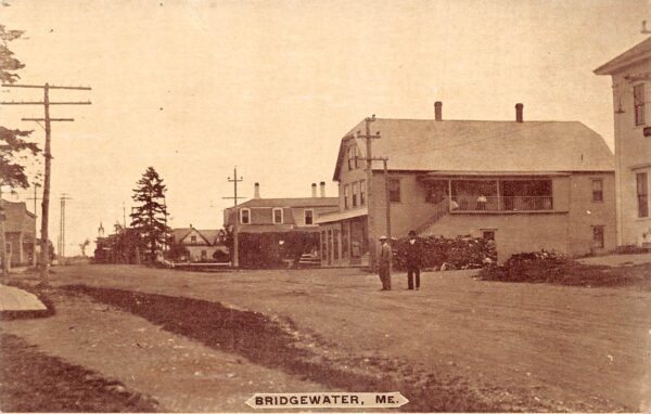 Bridgewater Maine Street Scene, B/W Lithograph, Vintage Postcard U22992
