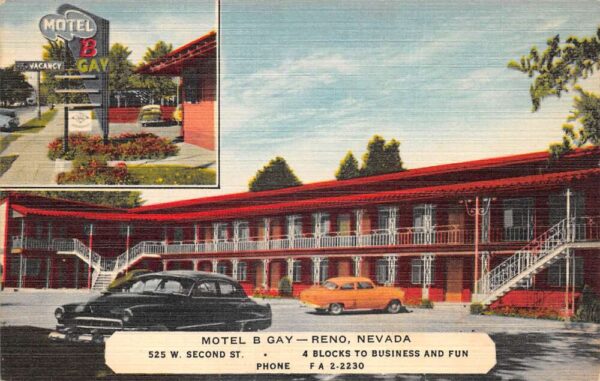Reno Nevada Motel B Gay, Multi-View Linen, Vintage Postcard U23031