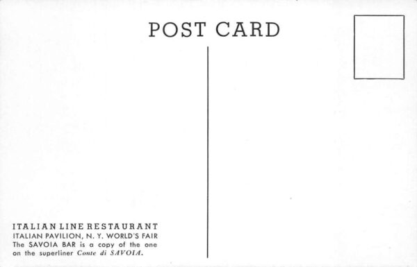 New York City New York Savoia Bar, NY World's Fair, Vintage Postcard U23048 - Image 2
