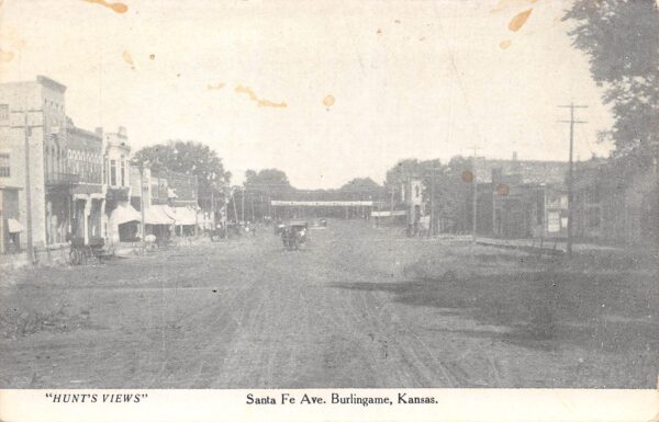 Burlingame Kansas Santa Fe Avenue, B/W Lithograph, Vintage Postcard U23065