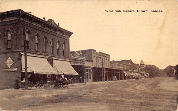 Girard Kansas West Side Of Square, General Store, Vintage Postcard U23073