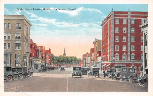 Henderson Kentucky Main Street Looking South, White Border, Vintage PC U23079