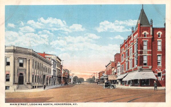 Henderson Kentucky Main Street, Looking North, White Border, Vintage PC U23083