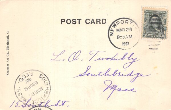 Newport Kentucky York Street, Trolley, Undivided Back, Vintage Postcard U23085 - Image 2