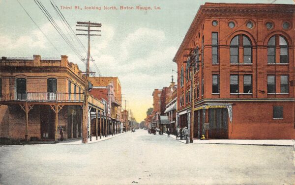 Baton Rouge Louisiana Third Street, Looking North, Color Lithograph, PC U23090