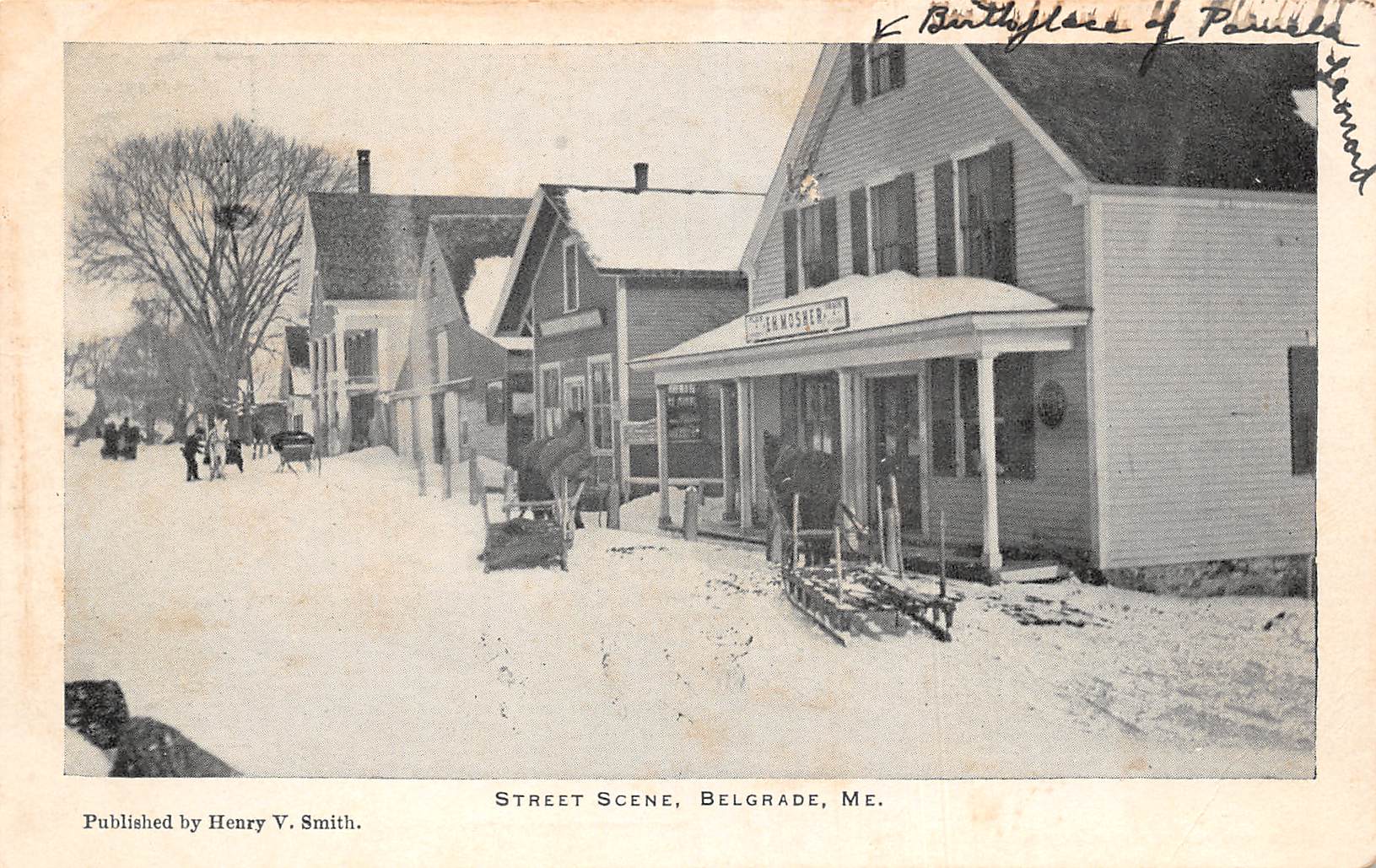 Belgrade Maine Street Scene In Snow, Undivided Back, Vintage Postcard U23092
