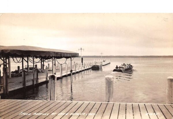 Lake Geneva Wisconsin Speed Boats leaving Pier Real Photo Postcard AA100657