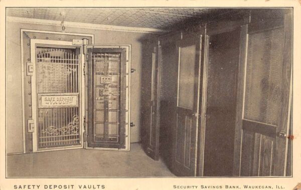 Waukegan Illinois Security Savings Bank Safety Deposit Vaults Postcard AA100702