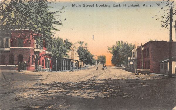 Highland Kansas Main Street Looking East Vintage Postcard AA100735