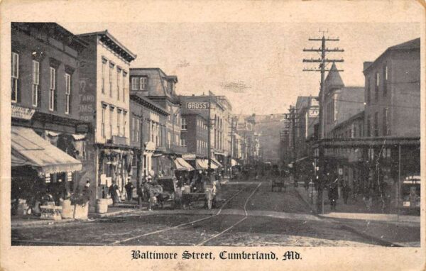 Cumberland Maryland Baltimore Street, B/W Lithograph. Vintage Postcard U23111