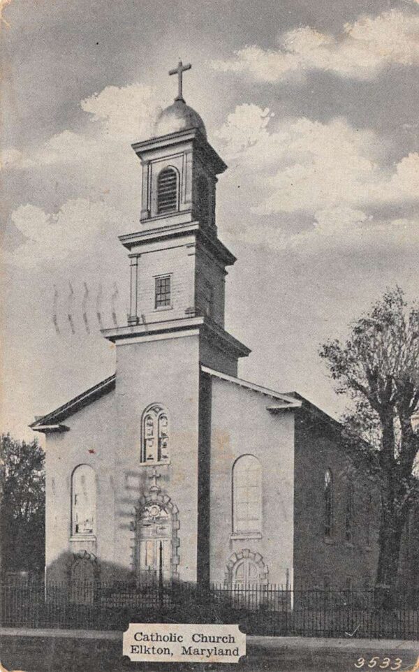 Elkton Maryland Catholic Church, B/W Lithograph. Vintage Postcard U23112