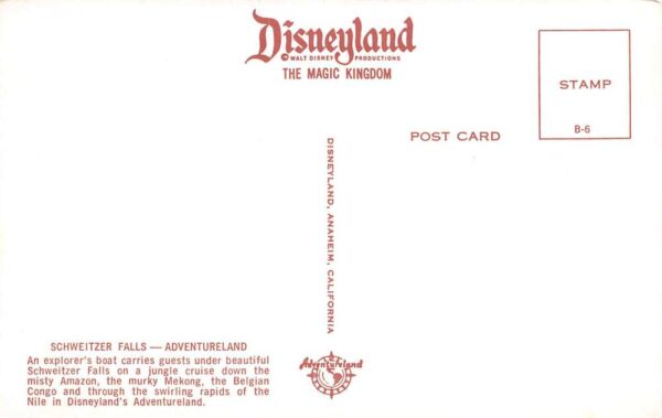 Anaheim California Disneyland, Schweitzer Falls, Adventureland Postcard U23134 - Image 2
